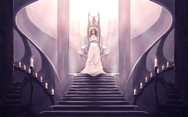 woman on a throne in a castle