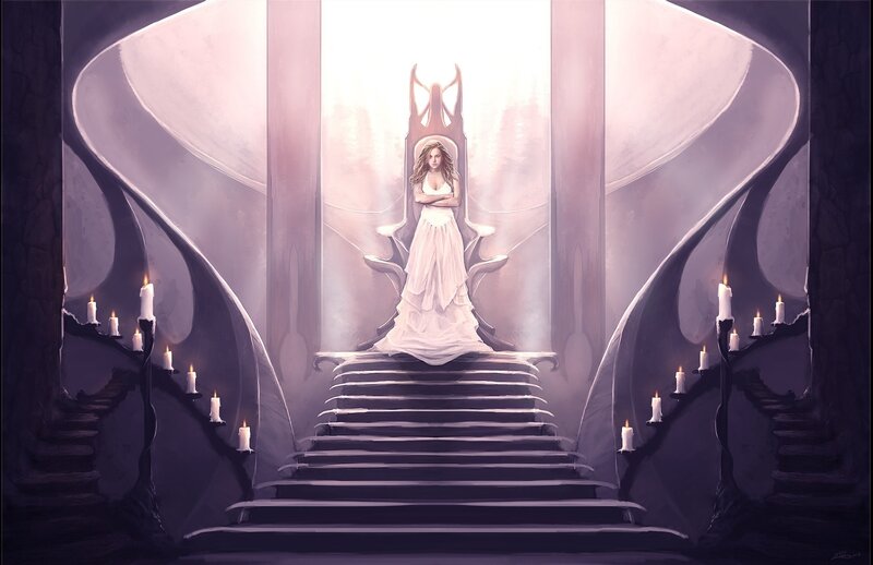 woman on a throne in a castle