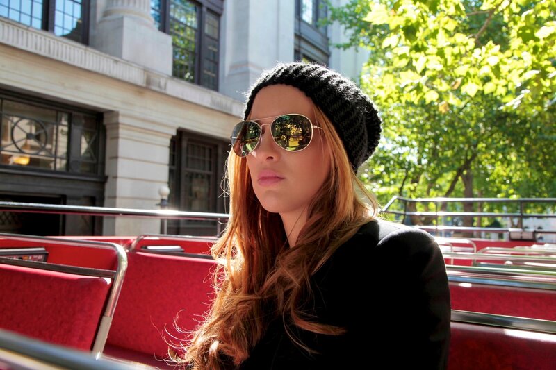Woman on a tour bus