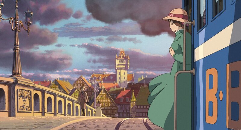 Woman on a train at sunset