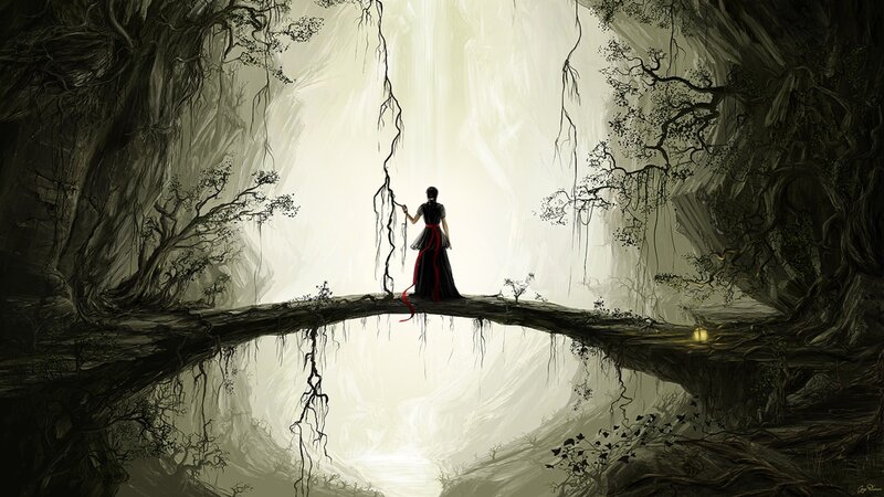 Woman on a Tree Bridge — Black, Dramatic