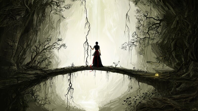 woman on a tree bridge