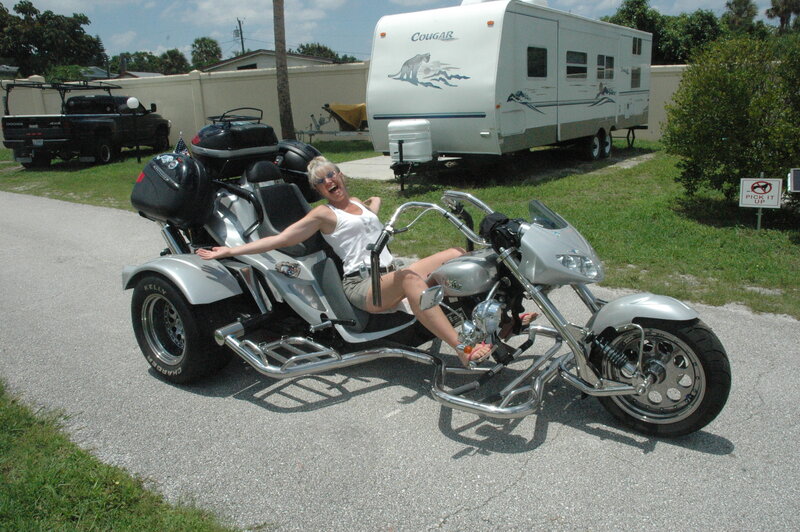 Woman on a trike motorcycle
