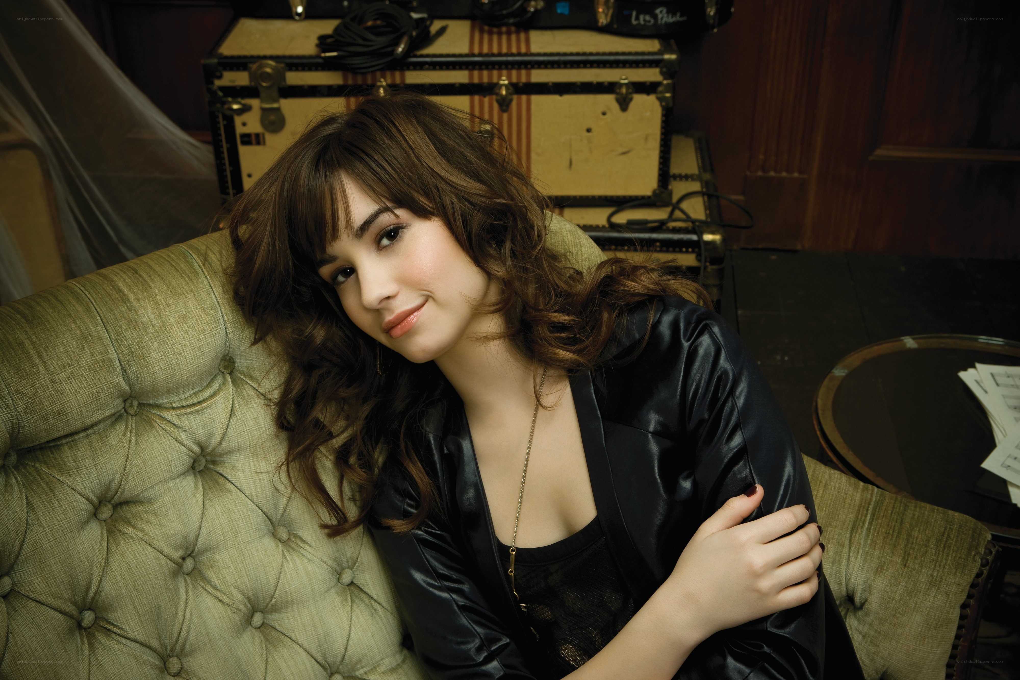 woman on a tufted couch