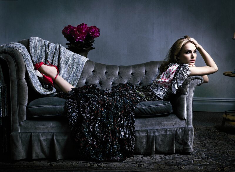 Woman on a velvet couch