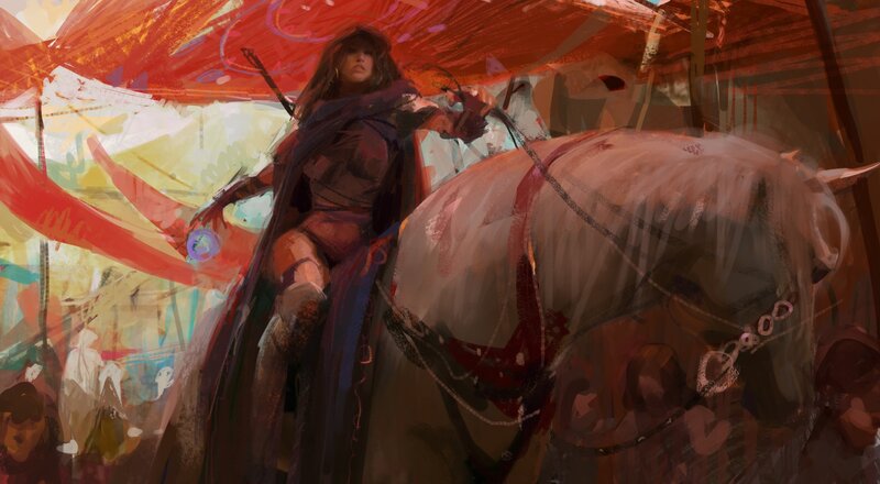 Woman on a White Horse — Red