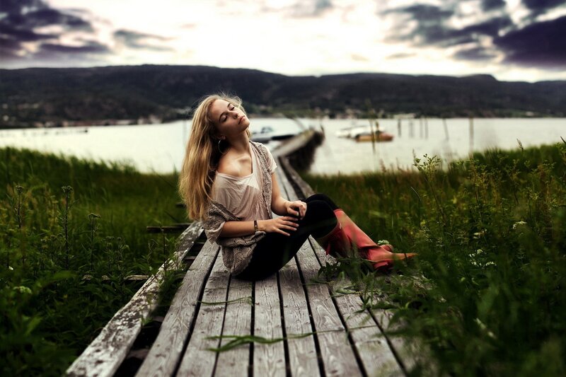 Woman on a wooden dock