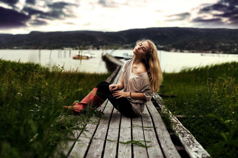 Woman on a wooden dock