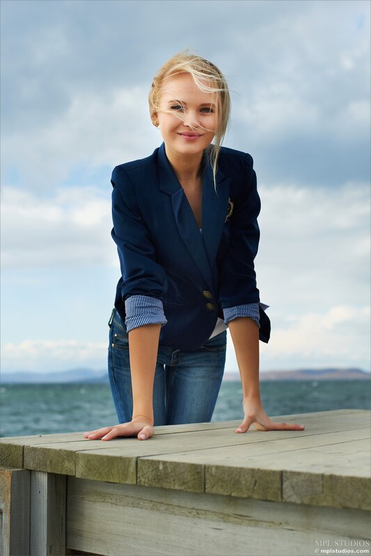 woman on a wooden pier