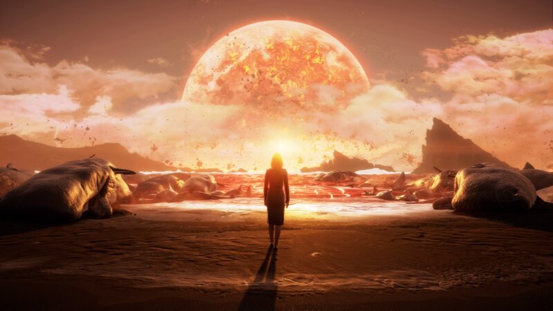 Woman on Alien Beach — Orange, Dramatic, Sunset