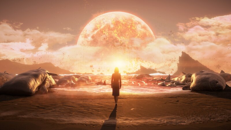 Woman on Alien Beach — Orange, Dramatic