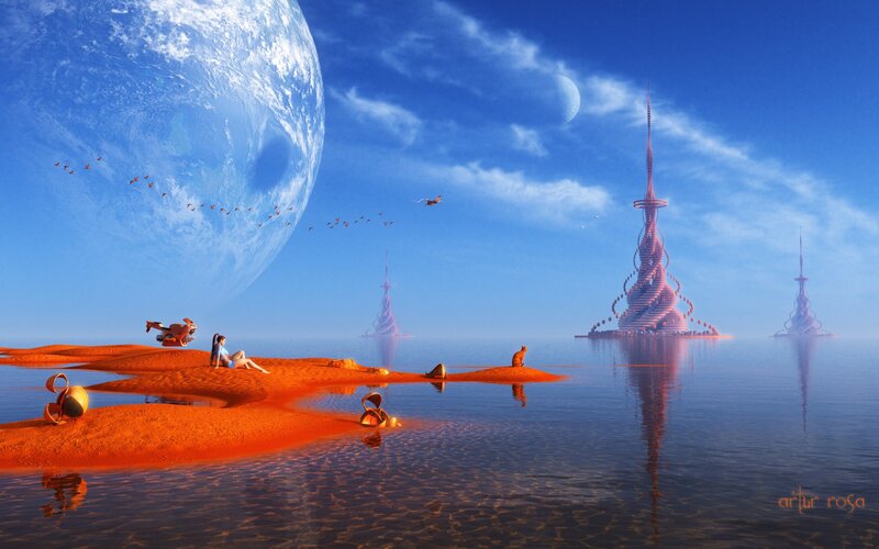 Woman on Alien Shore — Blue, Serene