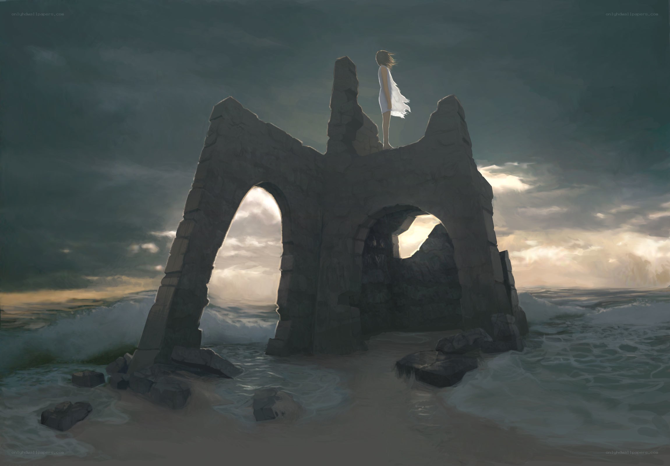 woman on ancient ruin