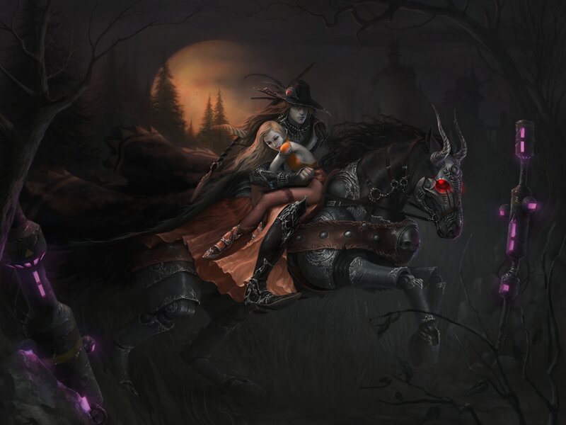Woman on Armored Horse — Black