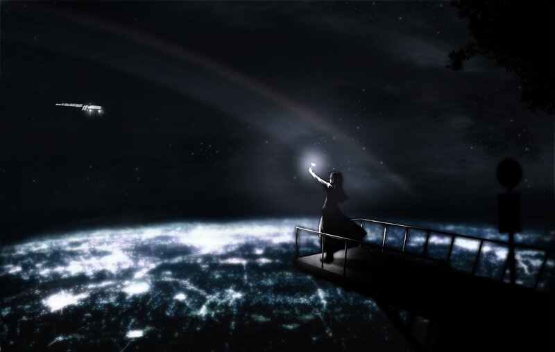 woman on balcony at night