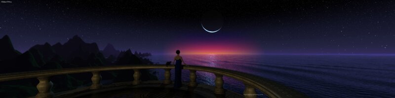 Woman on balcony at night