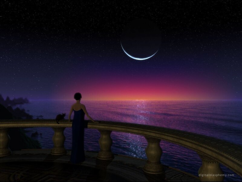 woman on balcony at night