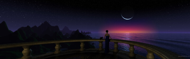 woman on balcony at night