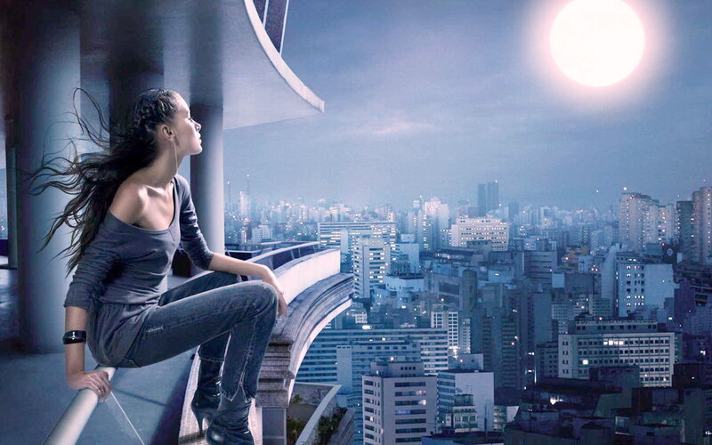Woman on Balcony at Night — Blue, Contemplative