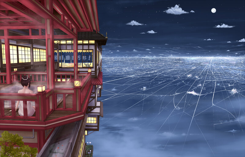 Woman on Balcony at Night — Red