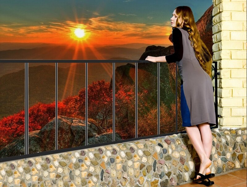 Woman on Balcony at Sunset — Orange