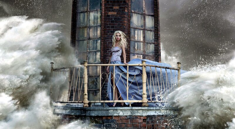 Woman on Balcony — Blue, Dramatic, Digital Art