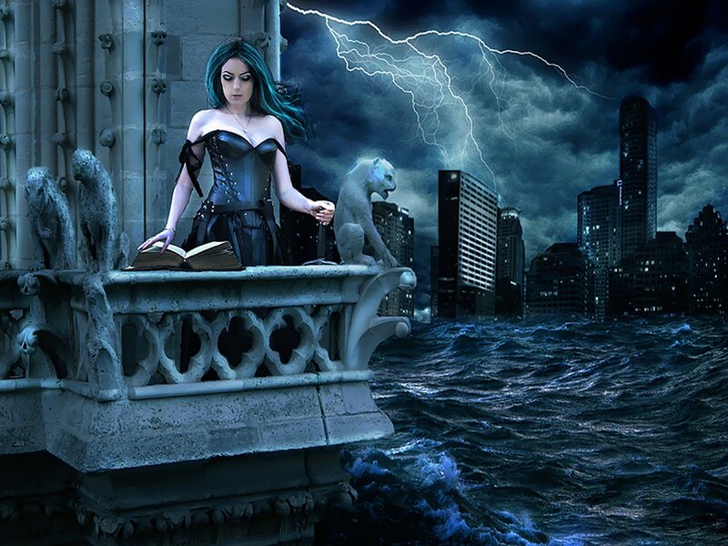 Woman on Balcony — Blue, Dramatic