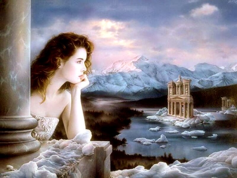 Woman on Balcony — Blue, Melancholic