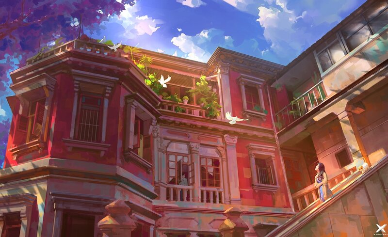 Woman on Balcony — Red