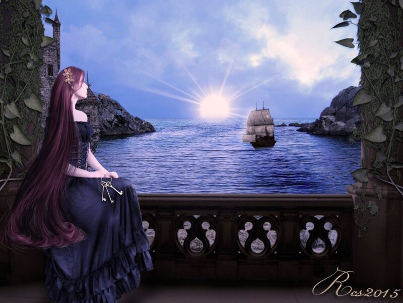 Woman on Balcony Watching Ship