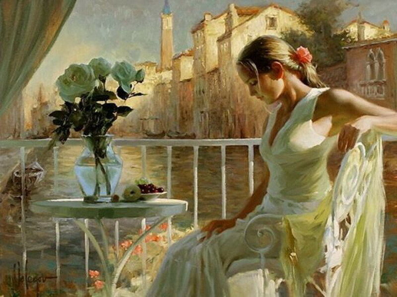 Woman on Balcony — White