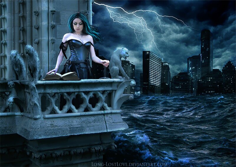 Woman on Balcony with Book — Blue