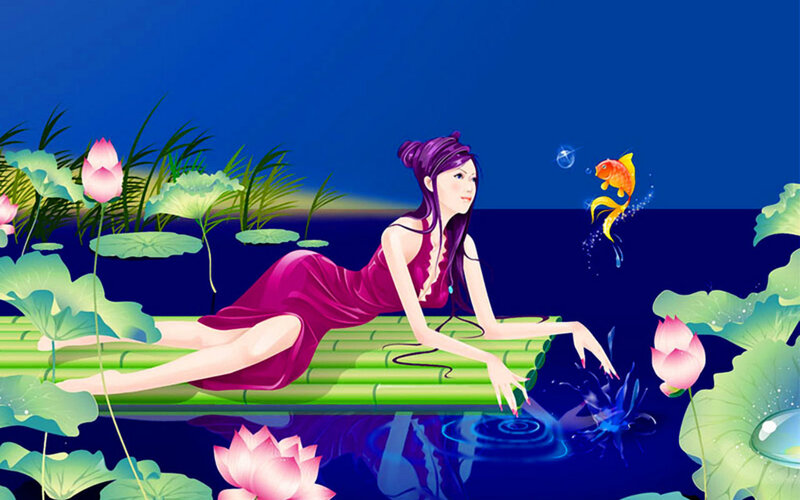 Woman on Bamboo Raft