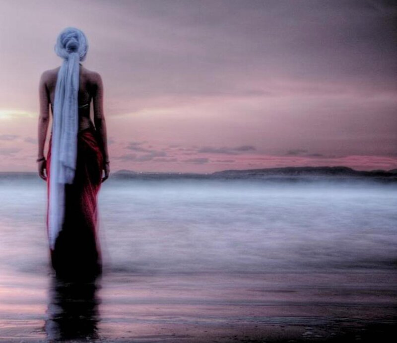 Woman on Beach at Dusk — Purple