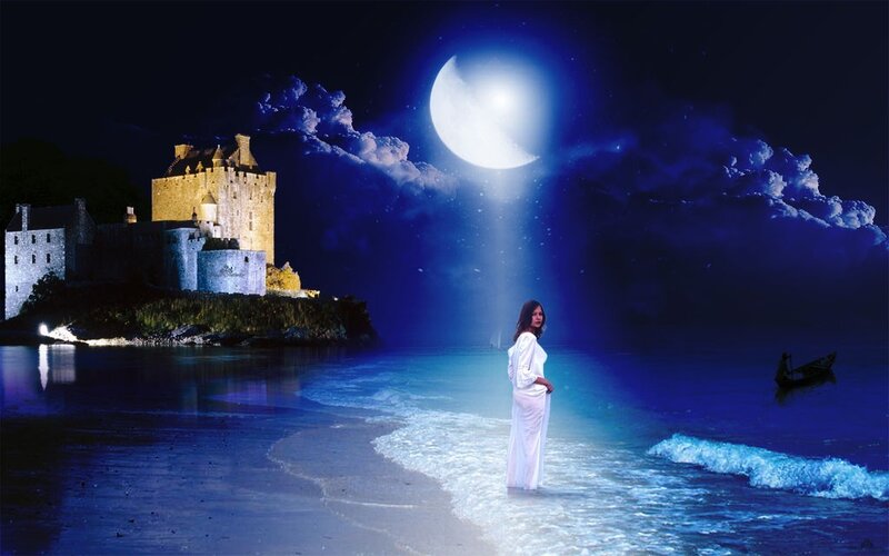 Woman on beach at night