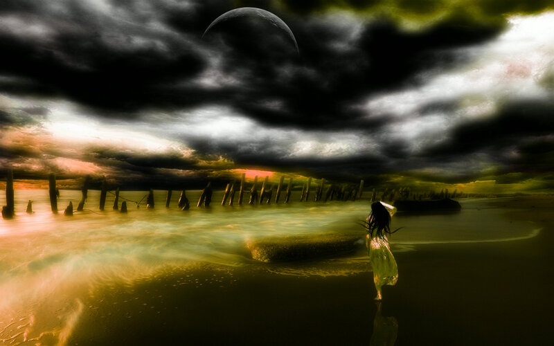 Woman on Beach at Night — Black