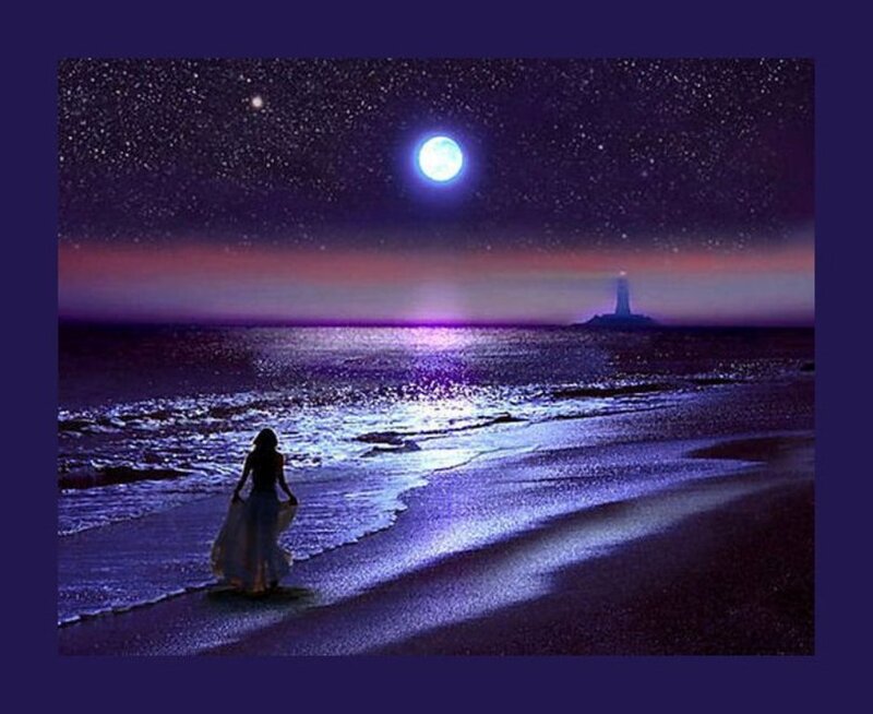 Woman on Beach at Night — Purple