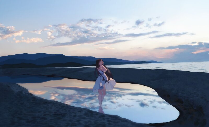 woman on beach at sunset