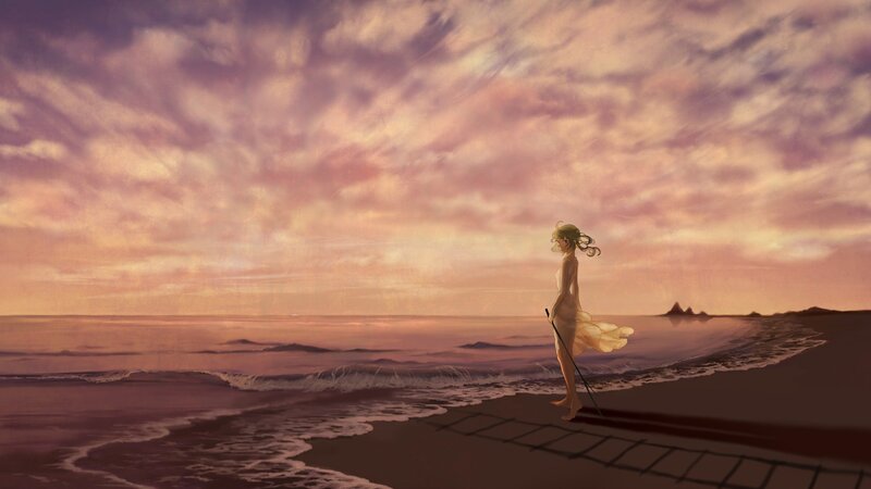 woman on beach at sunset