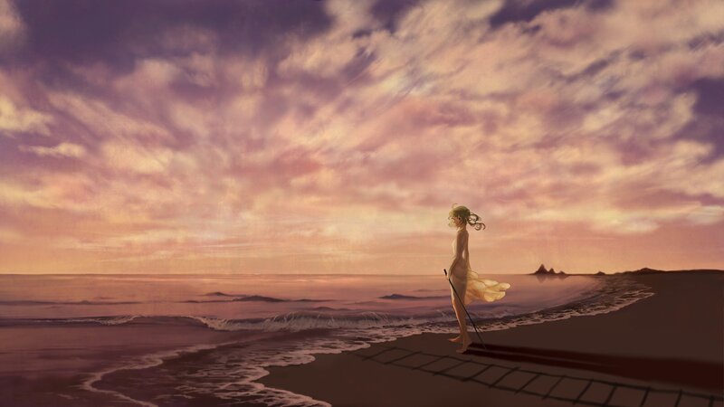 woman on beach at sunset