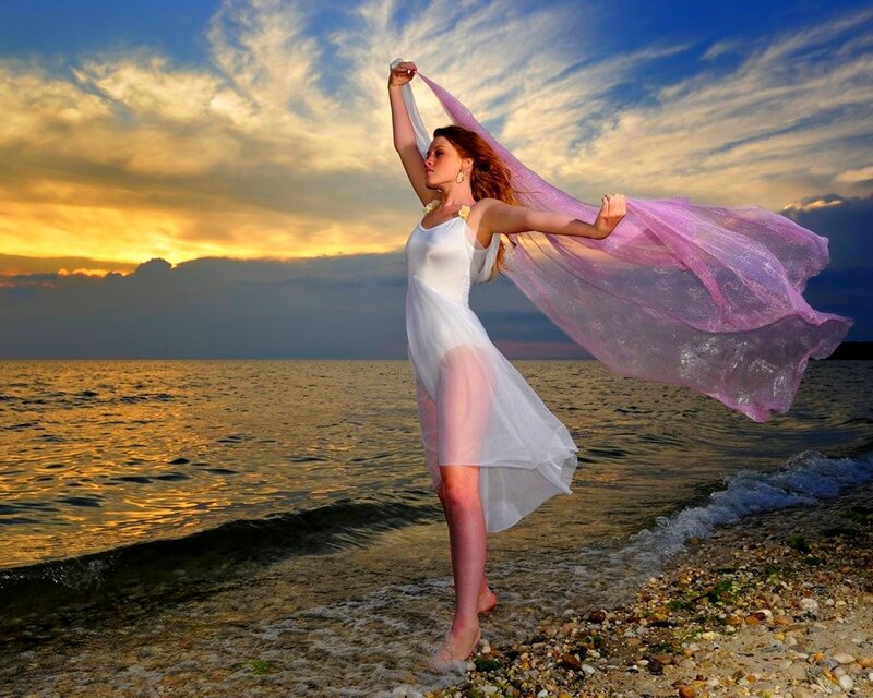 Woman on Beach at Sunset — Blue