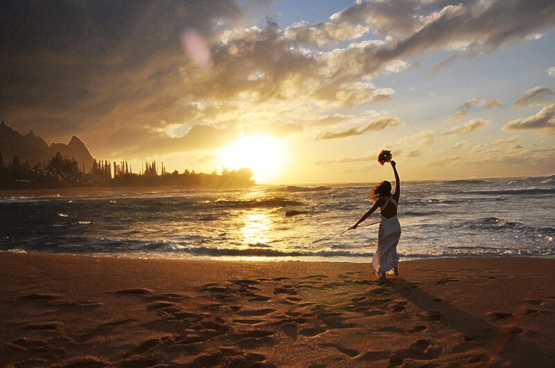 Woman on Beach at Sunset — Gold