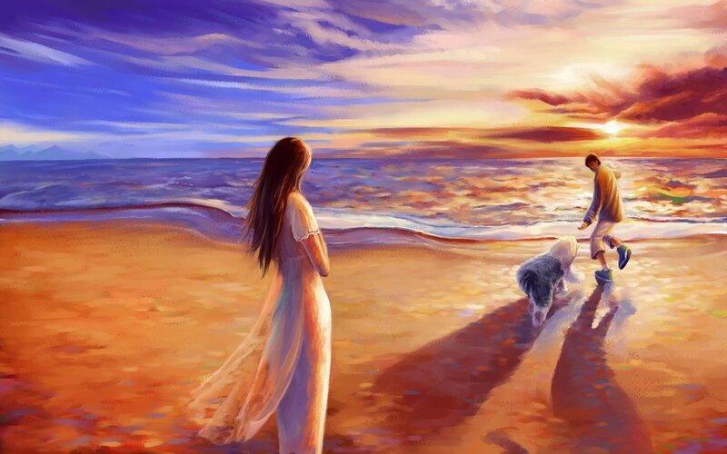 Woman on Beach at Sunset — Orange, Serene