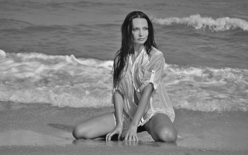 Woman on Beach — Black, Calm, Afternoon, Photograph