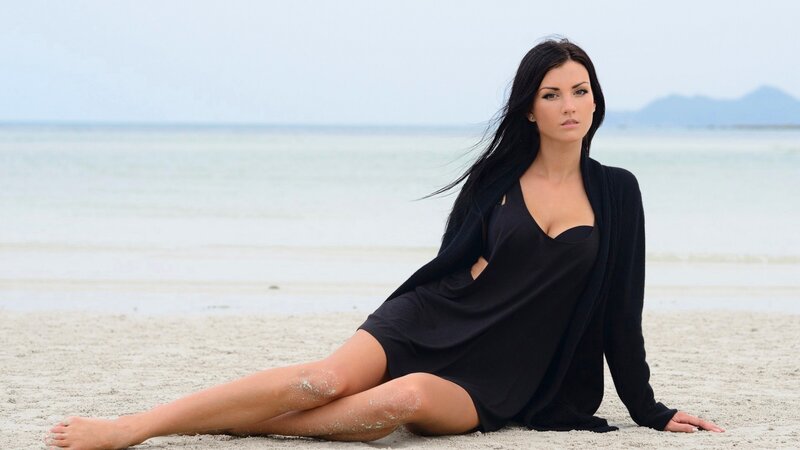 Woman on Beach — Black, Serene, Afternoon, Photograph, Sand