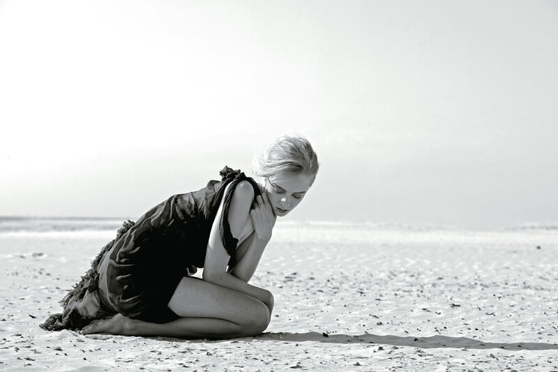 Woman on Beach — Black, Somber
