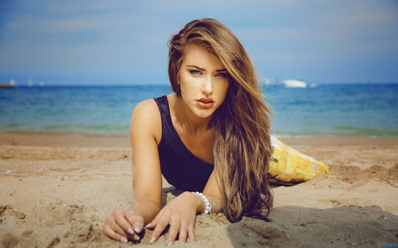 Woman on Beach — Blue, Calm, Afternoon, Photograph, Sand, Ocean