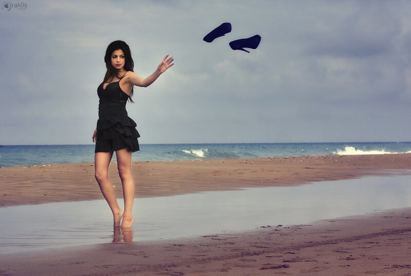 Woman on Beach — Blue, Dramatic, Afternoon