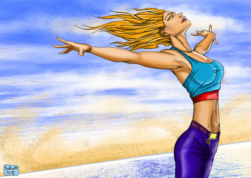 Woman on Beach — Blue, Energetic