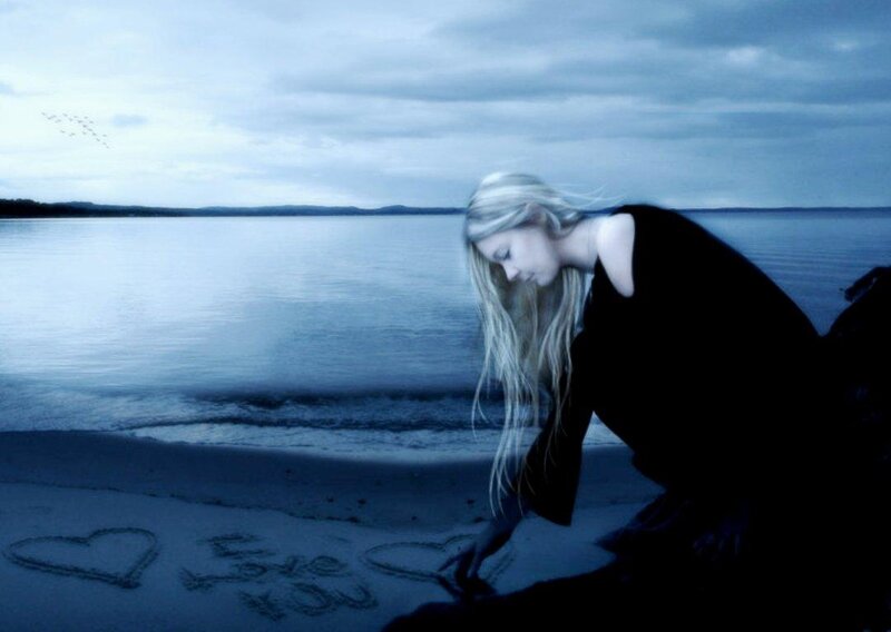 Woman on Beach — Blue, Melancholic, Sunset